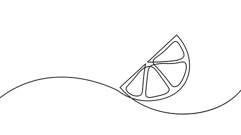 Lemon slice for lemonade fresh drink. Summer refreshment beverage one continuous Stock Illustration
