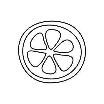 Lemon slice line art icon. Citrus fruit section outline coloring page. Vect.. Stock Illustration