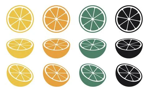 Lemon slice, orange slice, sweet lime slice and vector icon of citrus Stock Illustration