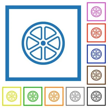 Lemon slice outline flat framed icons Illustrazione stock