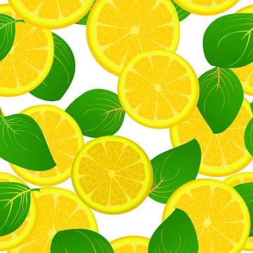 Lemon slice pattern A seamless background with fresh lemon slices and leav... Stock Photos