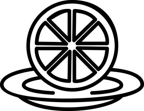 Lemon Slice On Plate Outline Icon Stock Illustration