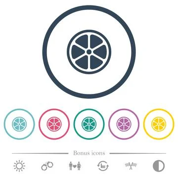 Lemon slice solid flat color icons in round outlines Illustrazione stock