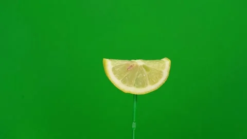 Lemon slice spin on green screen Stock Footage 143535664