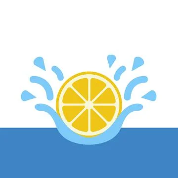 Lemon slice splashing into water flat vector icon for refreshment Stock Illustration
