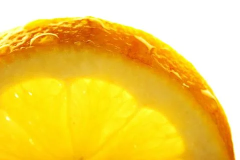 Lemon slice with a water droppings. Macro studio shot Stock Photos