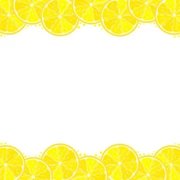 Lemon slices frame background with citrus fruit circles and drops in flat s.. Stock Illustration
