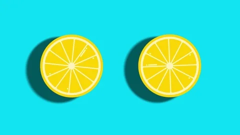 Lemon slices illustrations rotating on background Stock Footage 89588633