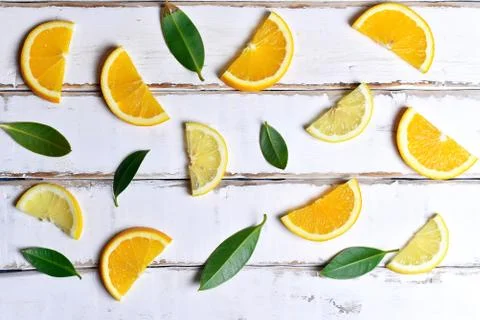 Lemon slices on the table Stock Photos