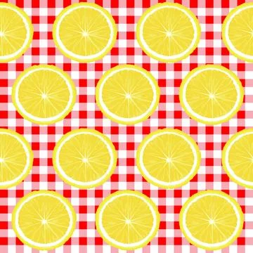 Lemon slices on tablecloth pattern seamless background Stock Illustration