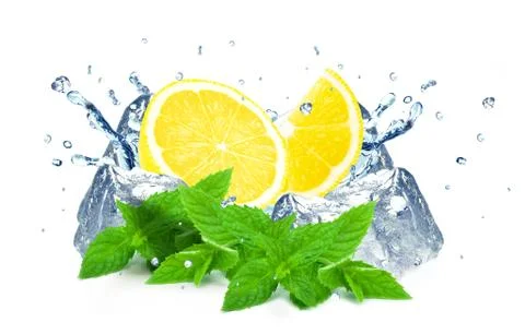Lemon splash and ice Stock Photos