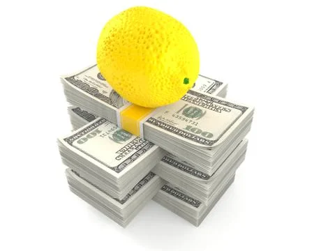 Lemon on stack of money 스톡 일러스트