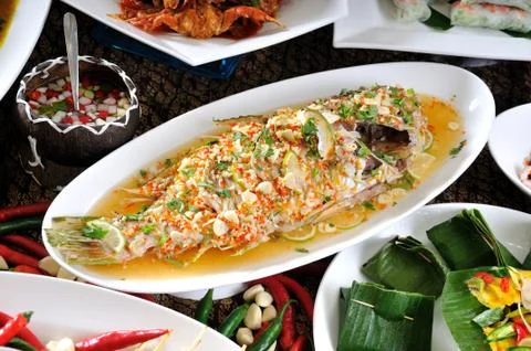 Lemon steamed snapper fish. Stock Photos