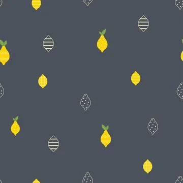 Lemon summer fruit seamless pattern on dark background. イラスト素材