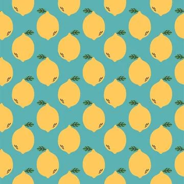 Lemon summer pattern on blue background. Simple seamless pattern with lemons Stock Illustration