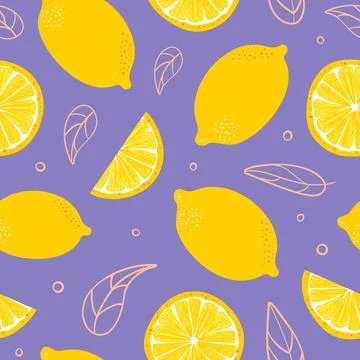 Lemon summer seamless pattern in minimalistic style. Tropical exotic fruits Stock Illustration