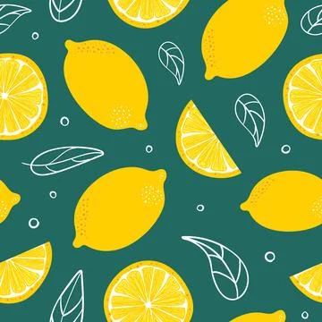 Lemon summer seamless pattern in minimalistic style. Tropical exotic fruits Stock Illustration