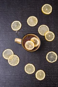 Lemon tea on a black background Stock-Fotos