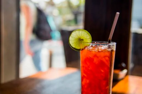 Lemon tea with ice in the cafe Stock Photos