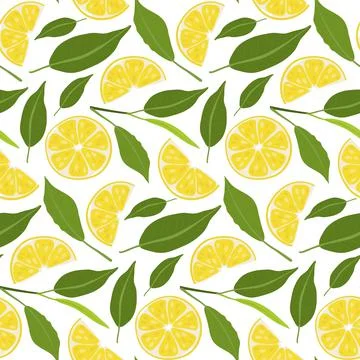 Lemon Tea seamless pattern. Tea leaves, lemon slice. Hot drink flat vector Stock Illustration