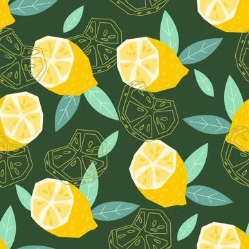Lemon tropical fruit seamless pattern for summer projects and textile design. Stock Illustration