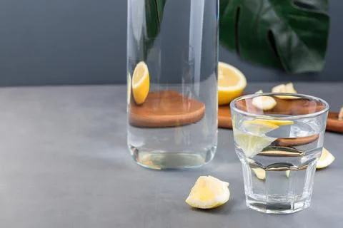 Lemon water or lemonade, optical illusion with lemon distorted Stock Photos