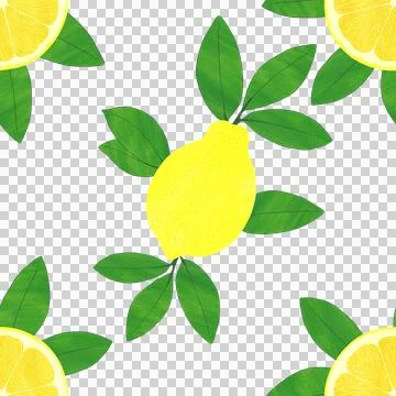 Lemon Watercolor Seamless Pattern on Transparent Background Stock Illustration