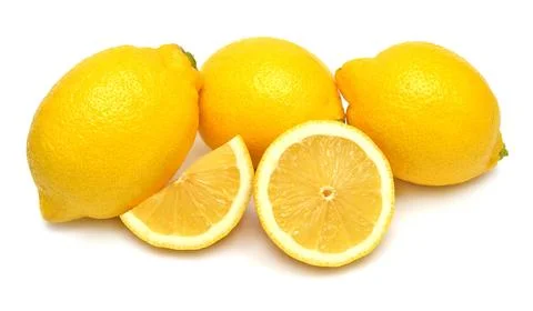 Lemon whole and slice fruit isolated on white background. Perfectly retouch.. Stock Photos
