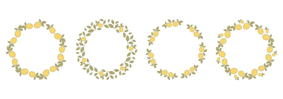 Lemon wreath frames set with green leaves Ilustração Stock