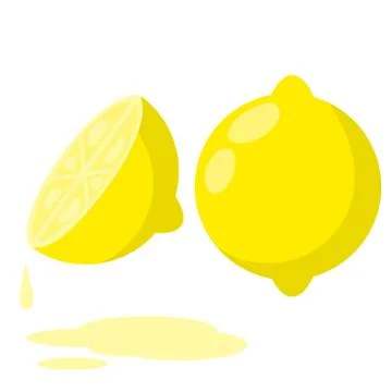 Lemon. Yellow sour fruit. Set of objects with vitamin C. Cut food. Stock Illustration