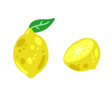 Lemon. Yellow sour fruit. Set of objects with vitamin C. Cut food. Stock Illustration