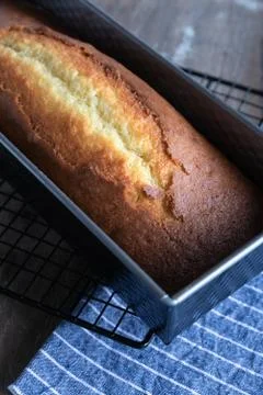 Lemon yogurt cake on rustic background Stock Photos