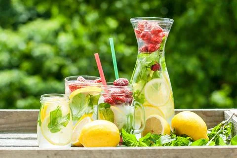 Lemonad jars with mint and ice Stock Photos