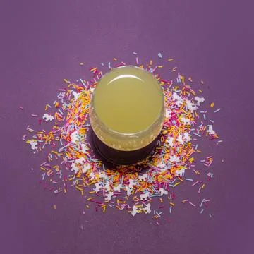 Lemonade and sprinkles creative layout. Food photography. Studio shot. Stock Photos