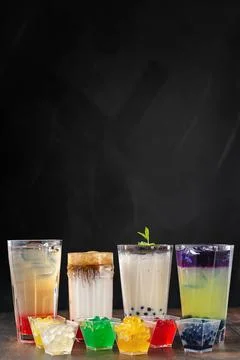 Lemonade with bubble tea on dark background Stock Photos