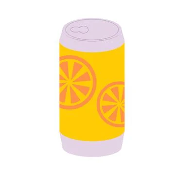 Lemonade in can package in flat design. Fruit juice or sweet soda drink. Vect Stock Illustration