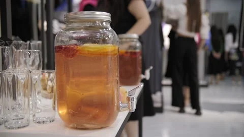 Lemonade in cans of faucets Stock Footage 219962862