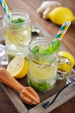 Lemonade with citrus and ginger Stock Photos