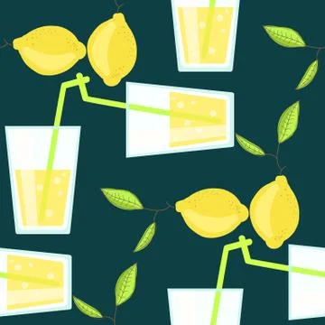 Lemonade cocktail seamless vector pattern with lemons Stock Illustration