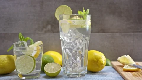 Lemonade drink in glass refreshing Video stock 148433012