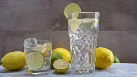 Lemonade drink in glass refreshing Video stock 155121669