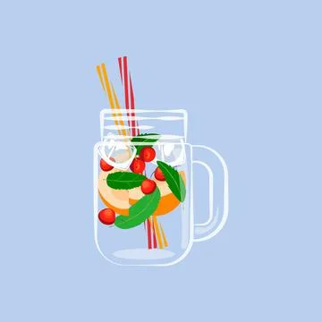 Lemonade in drinking can and slices of fresh peach Stock Illustration