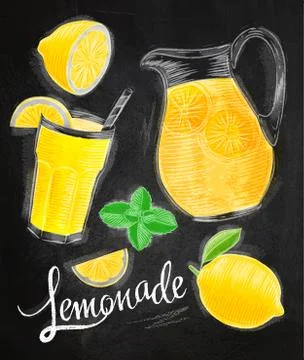 Lemonade elements chalk Stock Illustration