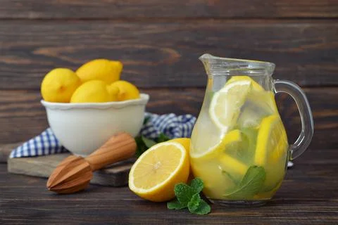 Lemonade with fresh lemon Stock Photos