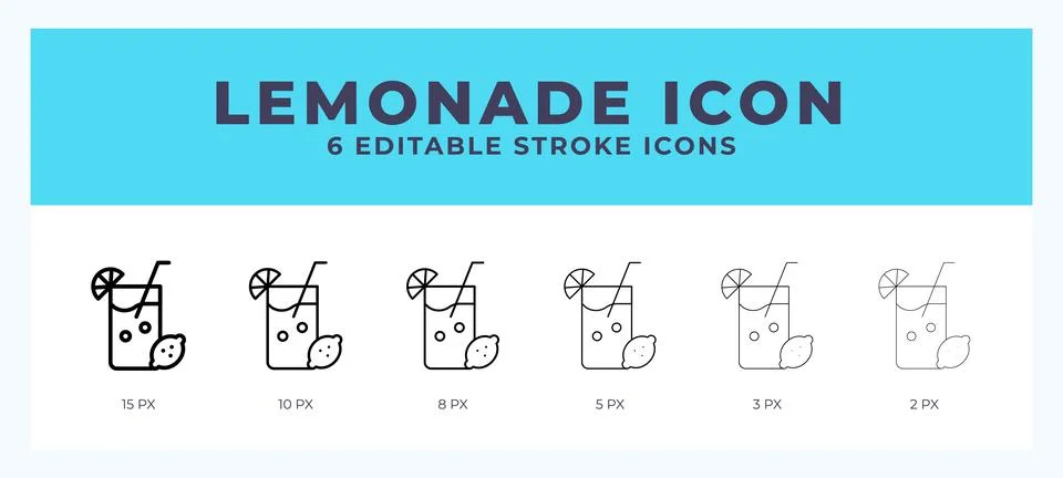 Lemonade icon set with different stroke. Design elements for logo. Vector i.. Stock Illustration