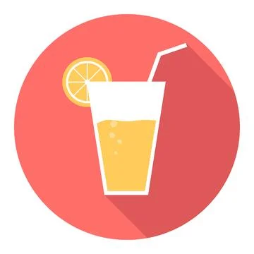 Lemonade isolated on red background. Lemonade icon with a straw isolated Stock Illustration
