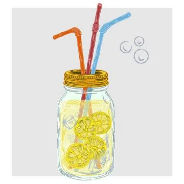 Lemonade in a jar with straws. Mediterranean element, exotic tropical. Textur Stock Illustration