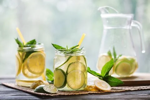 Lemonade with lemon and mint Stock Photos