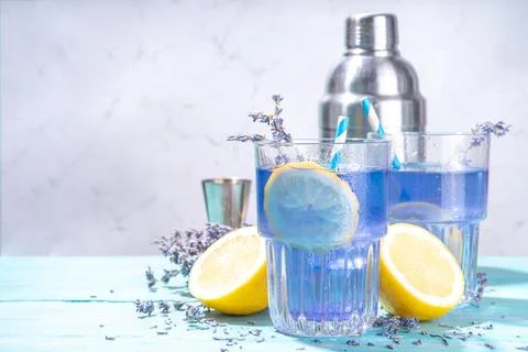 Lemonade with lemons and lavender Stock Photos