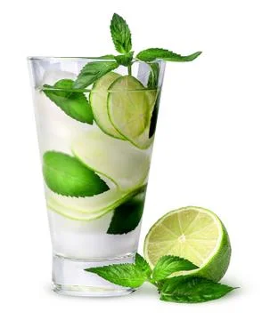 Lemonade with lime and mint Stock Photos
